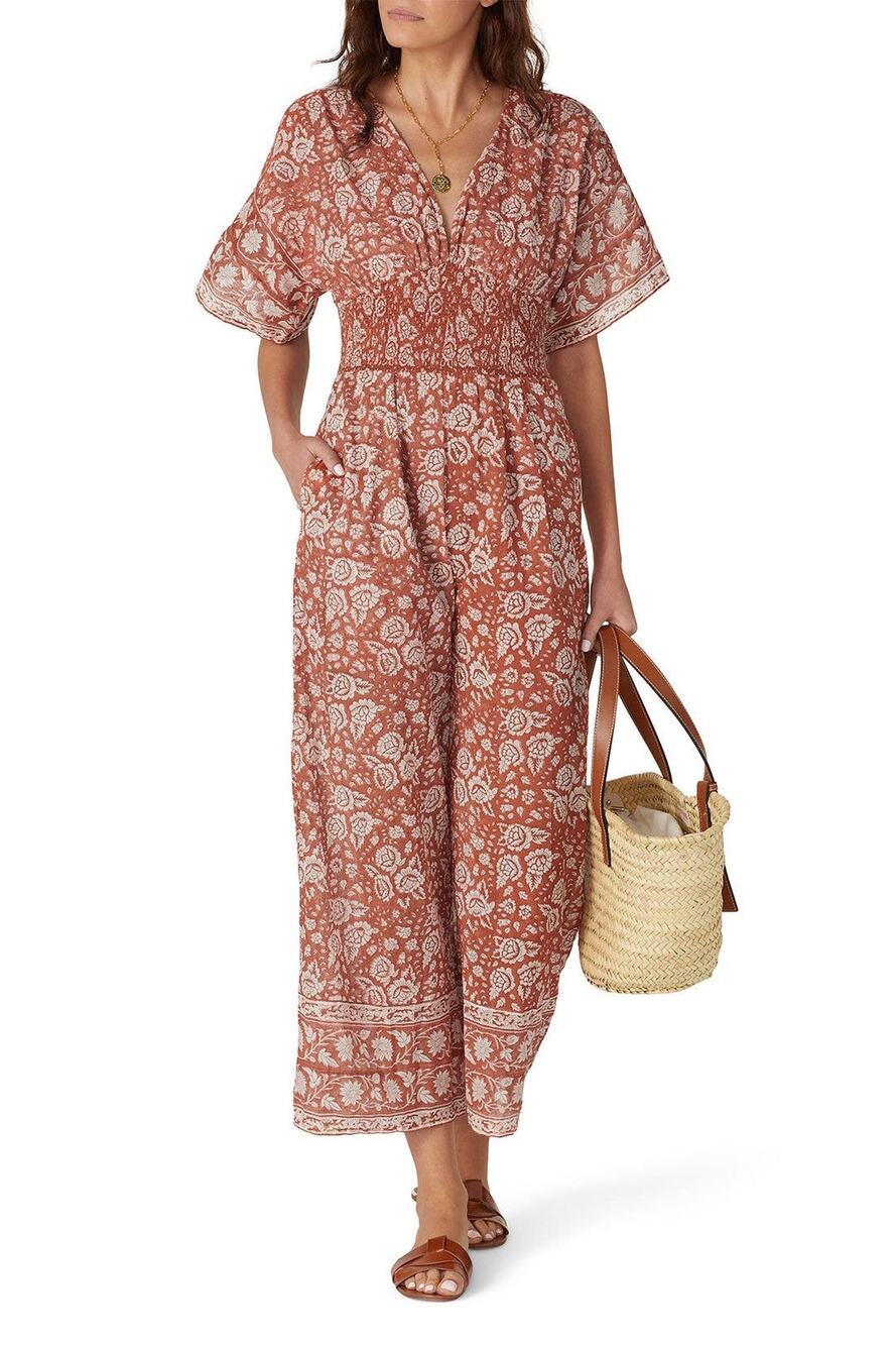 Cleobella Printed Jess Wide Leg V-Neck Short Sleeve Jumpsuit Size XS